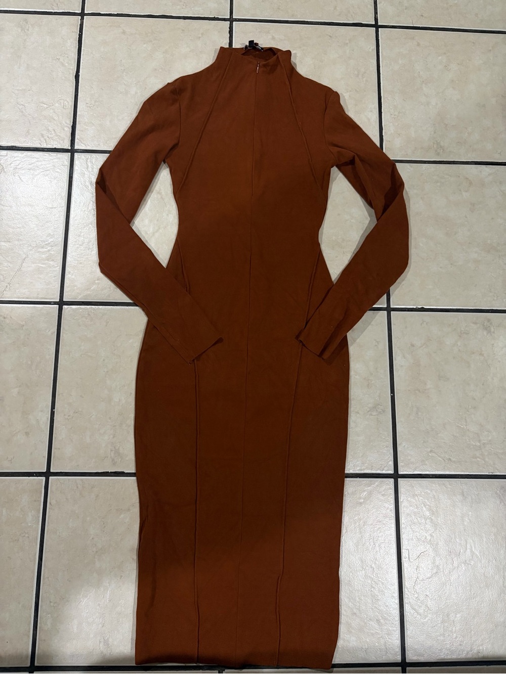 Long Sleeve Rust Bodycon Maxi Dress